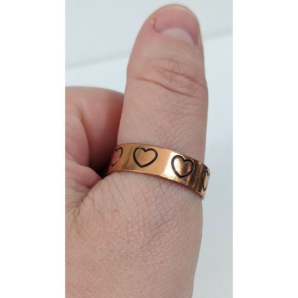 Size 11 Heart Stamped 90s Solid Copper Band Ring - Wheeler manufacturing - Picture 5 of 7